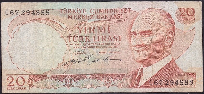 6.Emisyon 2.Tertip 20 Lira C67 294888 Çok Temiz