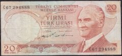 6.Emisyon 2.Tertip 20 Lira C67 294888 Çok Temiz