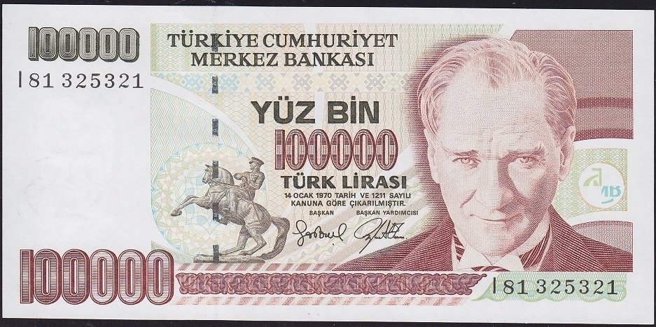 7.Emisyon 3.Tertip 100000 Lira I81 325321 Çil
