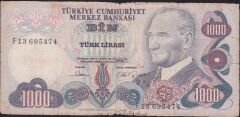 6.Emisyon 3.Tertip 1000 Lira F13 695474 Haliyle