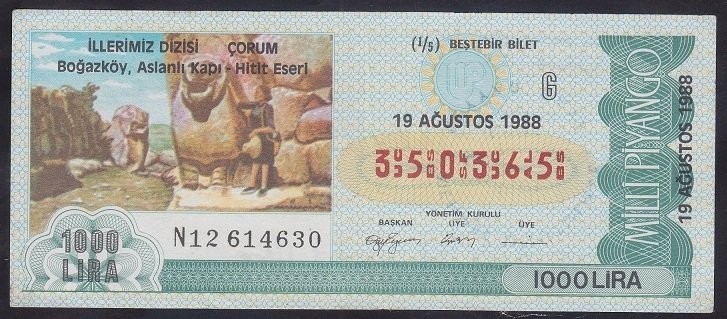 1988 19 Ağustos Beşte Bir Bilet G Serisi