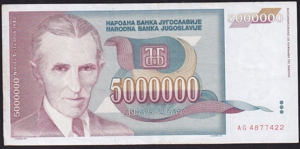 Yugoslavya 5.000.000 Dinar 1993 Çok Temiz+