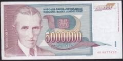 Yugoslavya 5.000.000 Dinar 1993 Çok Temiz+