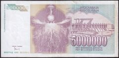 Yugoslavya 5.000.000 Dinar 1993 Çok Temiz+