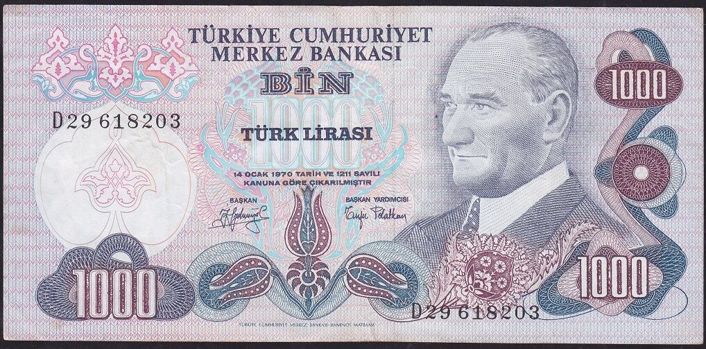 6.Emisyon 2.Tertip 1000 Lira D29 618203 Çok Temiz+