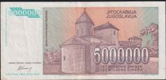 Yugoslavya 5.000.000 Dinar 1993 Çok Temiz+