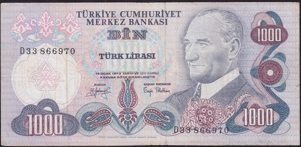 6.Emisyon 2.Tertip 1000 Lira D33 866970 Çok Temiz