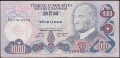 6.Emisyon 2.Tertip 1000 Lira D33 866970 Çok Temiz