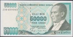 7.Emisyon 1.Tertip 50000 Lira J39 470763 Çil