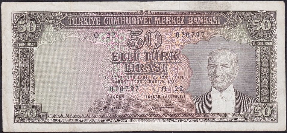 5.EMİSYON 7.TERTİP 50 LİRA O22 070797 ÇOK TEMİZ +