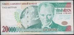 7.Emisyon 20 000 000 Lira C62 447768 Çok Temiz+