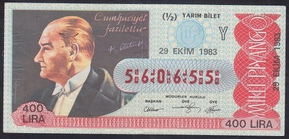 1983 29 EKİM YARIM BİLET -Y SERİSİ