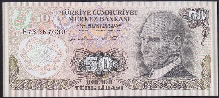 6.EMİSYON 1.TERTİP 50 LİRA F73 387630 ÇİLALTI