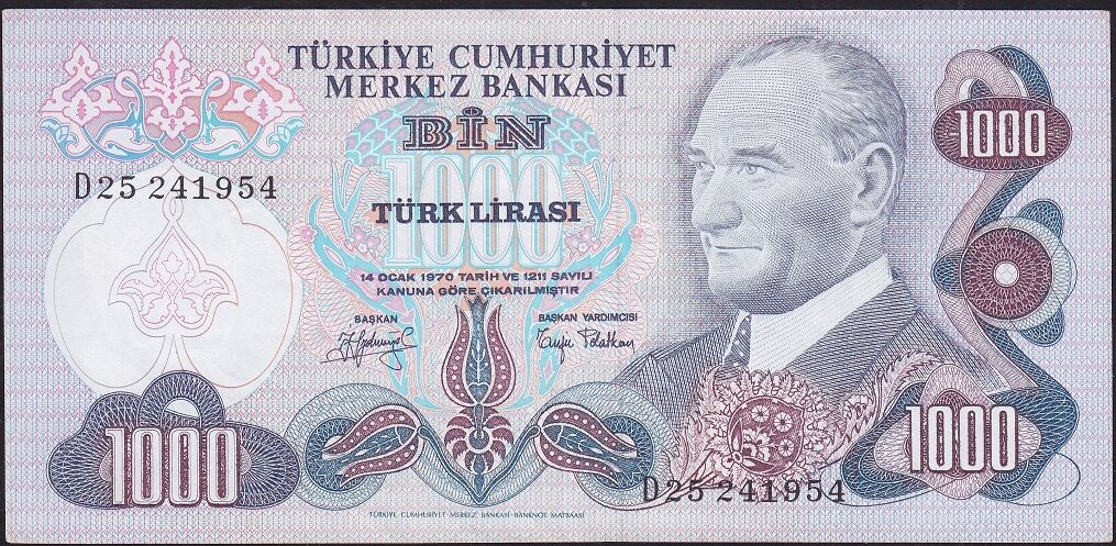 6.Emisyon 2.Tertip 1000 Lira D25 241954 Çok Çok Temiz+