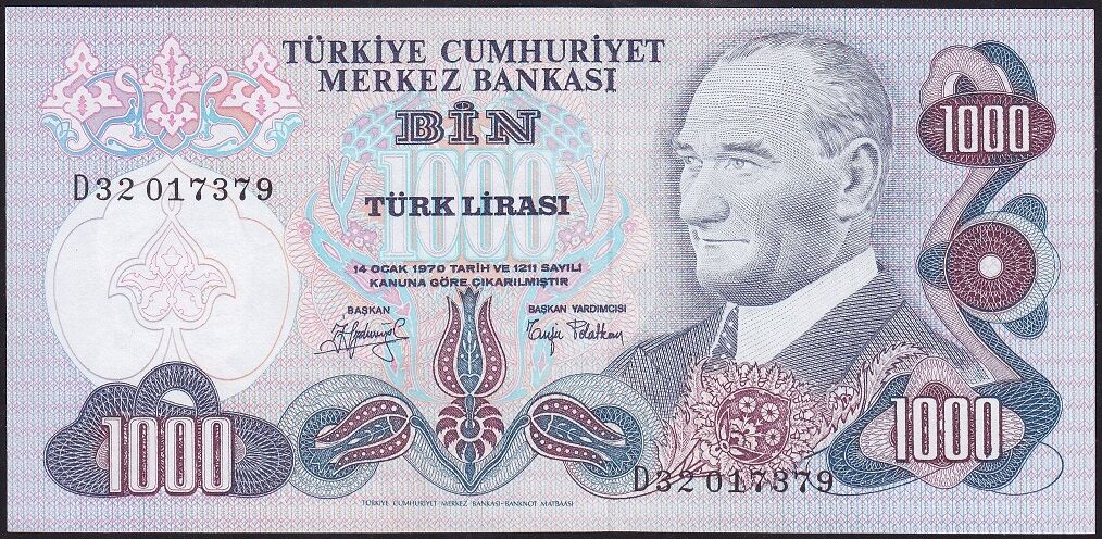 6.Emisyon 2.Tertip 1000 Lira D32 017379 Çilaltı