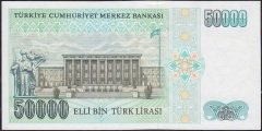 7.Emisyon 1.Tertip 50000 Lira J38 948367 Çilaltı ( Bandrol izi var )
