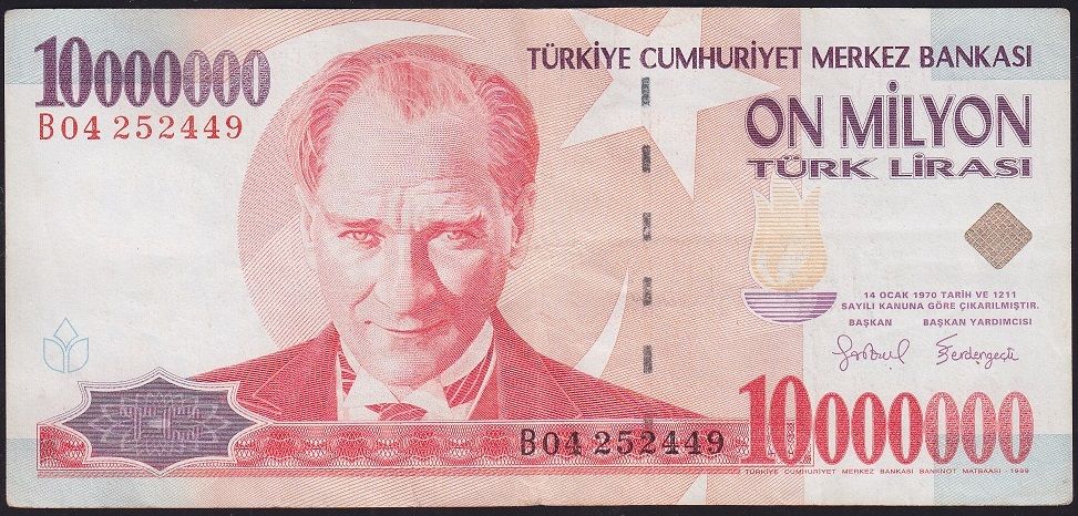 7.Emisyon 10 000 000 Lira B04 252449 Çok Temiz+