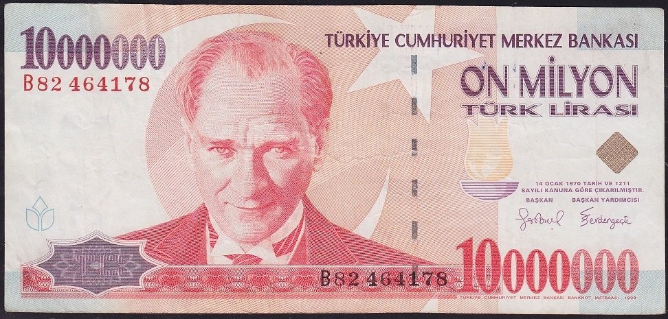 7.Emisyon 10 000 000 Lira B82 464178 Çok Temiz