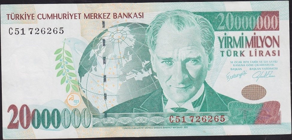 7.Emisyon 20 000 000 Lira C51 726265 Çok Temiz+