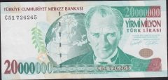 7.Emisyon 20 000 000 Lira C51 726265 Çok Temiz+
