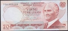 6.Emisyon 4.Tertip 20 Lira I06 309499 Çil