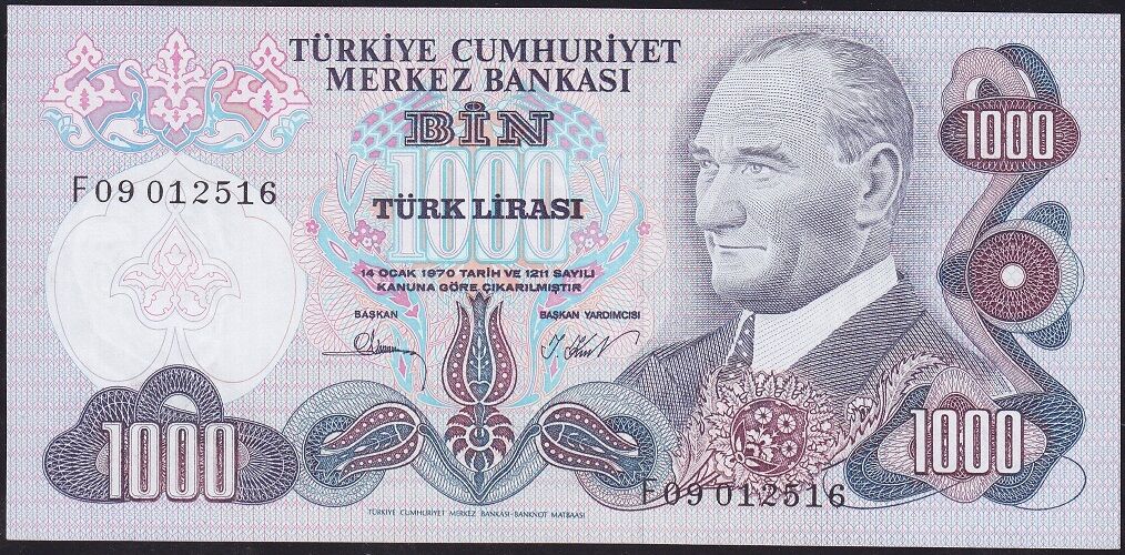 6.Emisyon 3.Tertip 1000 Lira F09 012516 Çilaltı Çil