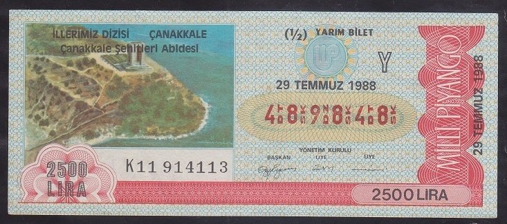 1988 29 TEMMUZ YARIM BİLET Y SERİSİ