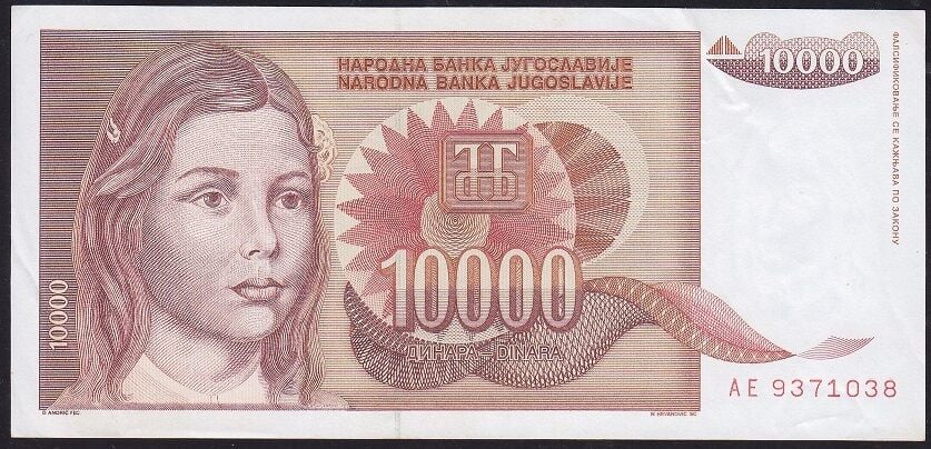 Yugoslavya 10000 Dinar 1992 Çok Çok Temiz+