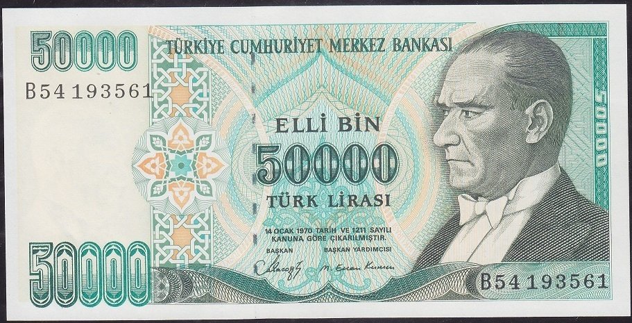 7.Emisyon 1.Tertip 50000 Lira B54 193561 Çilaltı Çil