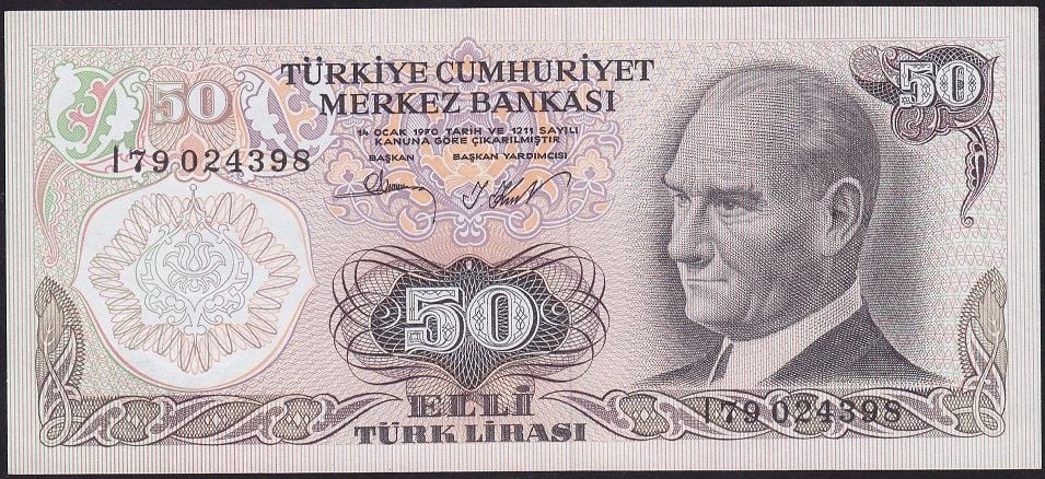6.Emisyon 2.Tertip 50 Lira I79 024398 Çilaltı