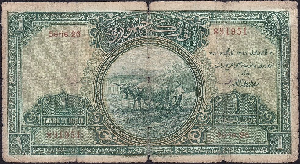 1.Emisyon 1 Lira Seri 26 891951 Temiz