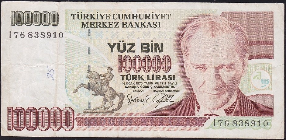 7.Emisyon 3.Tertip 100000 Lira I76 838910 Çok Temiz