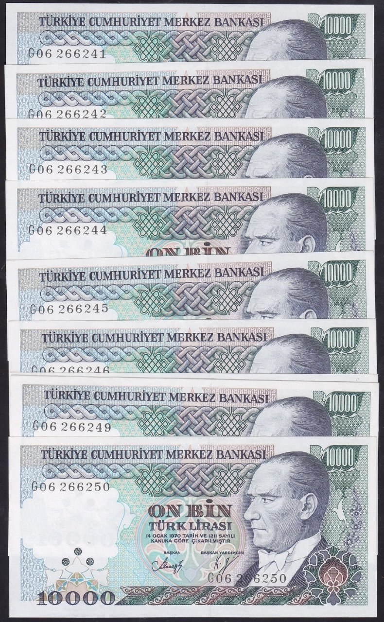 7.EMİSYON 3.TERTİP 10000 LİRA G06 266241-50 (SERİ TAKİPLİ 10 ADET) ÇİL