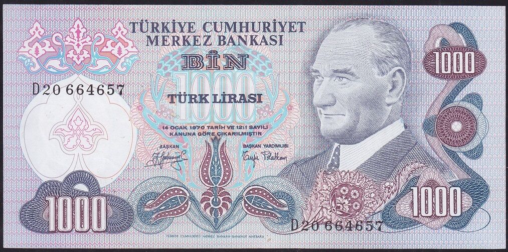 6.Emisyon 2.Tertip 1000 Lira D20 664657 Ççt Çilaltı