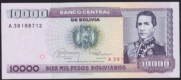 Bolivya 10.000 Bolivianos 1984 Çil Pick 169