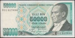 7.Emisyon 1.Tertip 50000 Lira B31 817696 Çok Temiz+