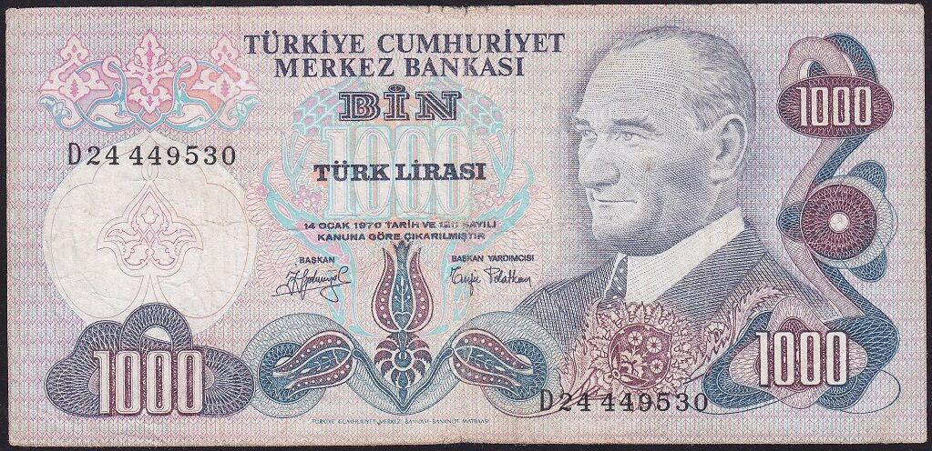 6.Emisyon 2.Tertip 1000 Lira D24 449530 Çok Temiz