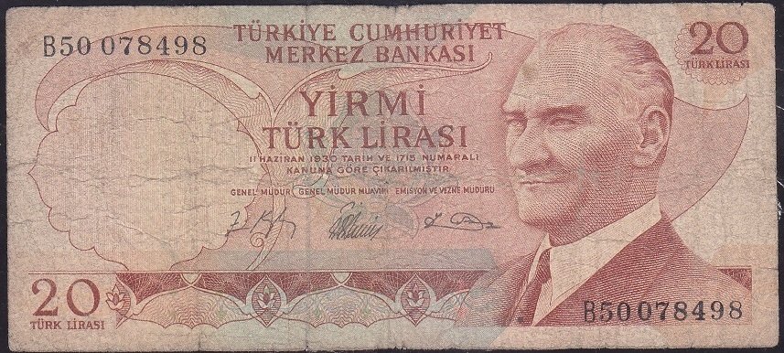 6.Emisyon 1.Tertip 20 Lira B50 078498 Temiz