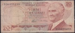 6.Emisyon 1.Tertip 20 Lira B50 078498 Temiz