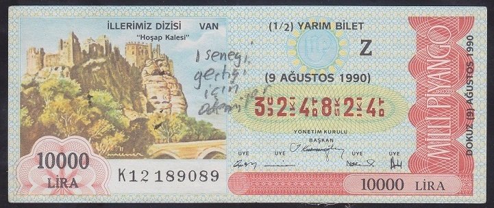 1990 9 Ağustos Yarım Bilet Z Serisi - Van