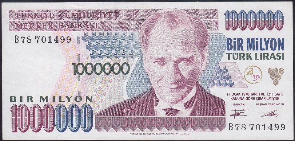 7.Emisyon 1.Tertip 1 000 000 Lira B78 701499 Çok Temiz +