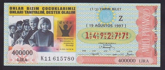 1997 19 AĞUSTOS YARIM BİLET DOWN SENDROMU