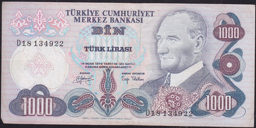 6.Emisyon 2.Tertip 1000 Lira D18 134922 Çok Temiz