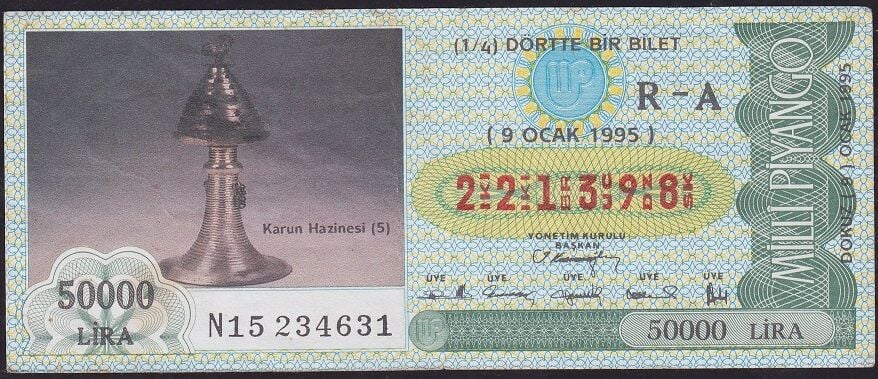 1995 9 Ocak Çeyrek Bilet - R-A Serisi - Karun Hazinesi 5