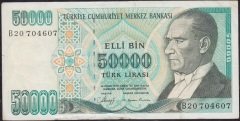 7.Emisyon 1.Tertip 50000 Lira B20 704607 Çok Temiz