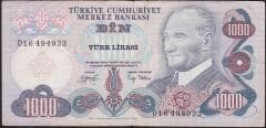 6.Emisyon 2.Tertip 1000 Lira D16 494923 Çok Temiz