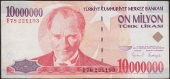 7.Emisyon 10 000 000 Lira B78 221193 Çok Temiz