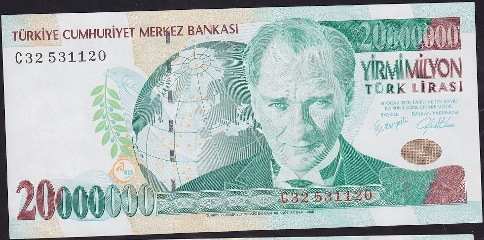 7.Emisyon 20 000 000 Lira C32 531120 Çok Çok Temiz+