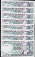7.EMİSYON 4.TERTİP 10000 LİRA K42 029113-122 (SERİ TAKİPLİ 10 ADET) ÇİL