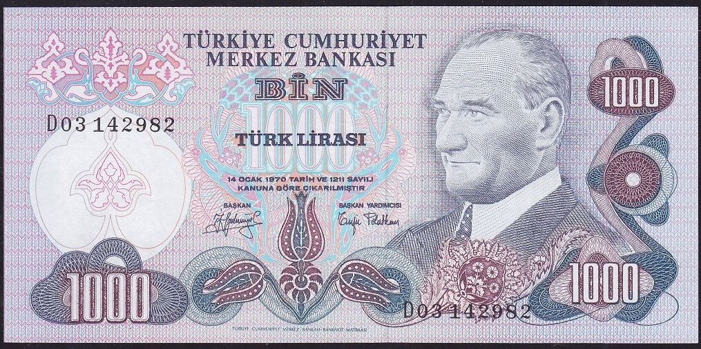 6.Emisyon 2.Tertip 1000 Lira D03 142982 Çok Çok Temiz+